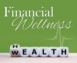 Financial Wellness over blocks that spell out health and wealth